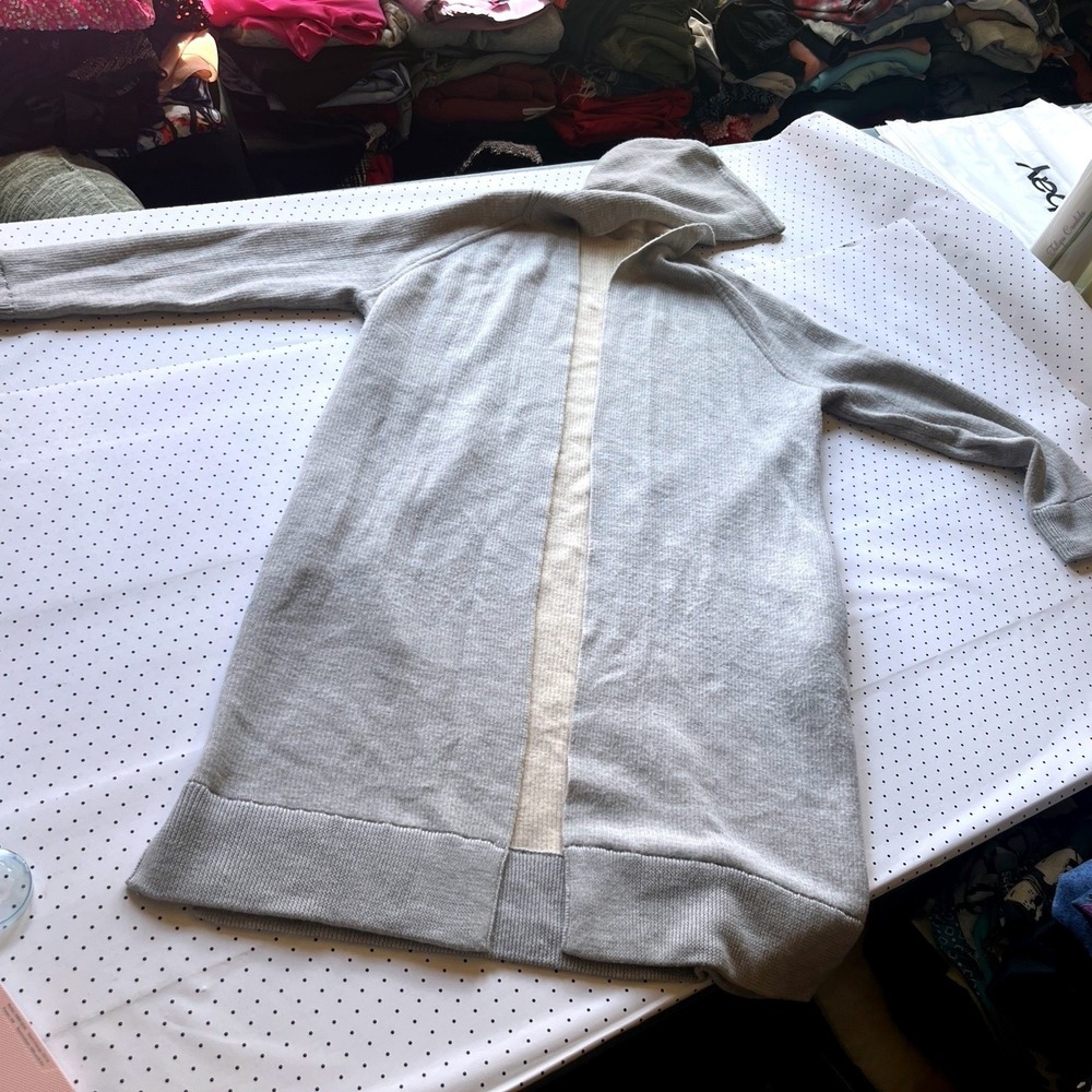 Athleta Hooded Merino Wool Blend Cardigan Longline Open Front Gray Small - Picture 3 of 8